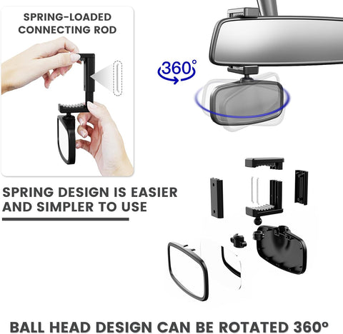 360° Rotatable Baby Car Rear View Mirror – Shatterproof Glass – Black