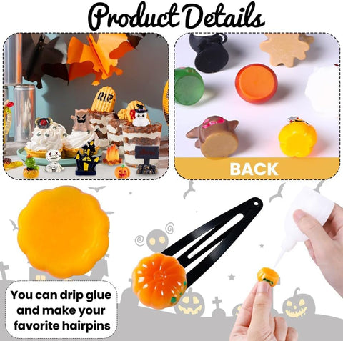 50PCS Halloween Mini Resin Figurines – 50 Styles of Tiny Pumpkin, Ghost, Skull & Skeleton Decorations for DIY Crafts, Miniature Gardens & Party Décor