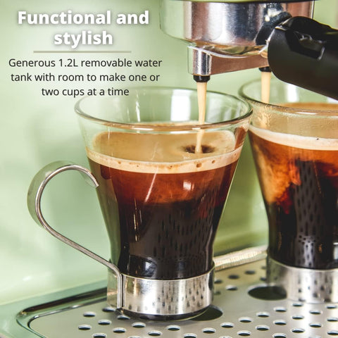 Retro Espresso Coffee Machine with Milk Frother, 15 Bar Pump Pressure, Steam Control, 1.2L Detachable Water Tank, Self-Priming System, ESE Pod Compatible, 1100W –Retro Green