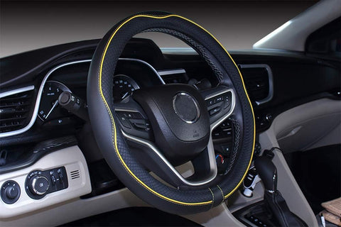Microfiber Leather Car Steering Wheel Cover 15 Inch Black Yellow