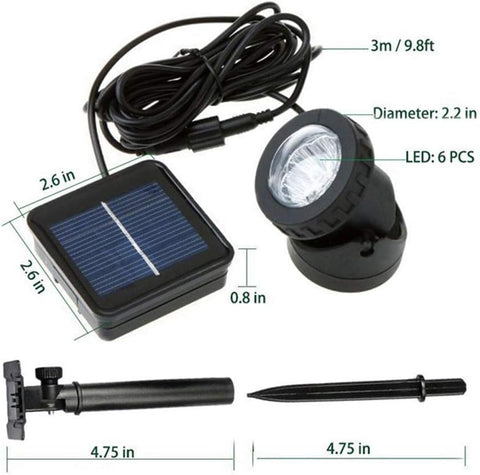 Solar Pond Lights 6 LED Waterproof Submersible Garden Spotlights