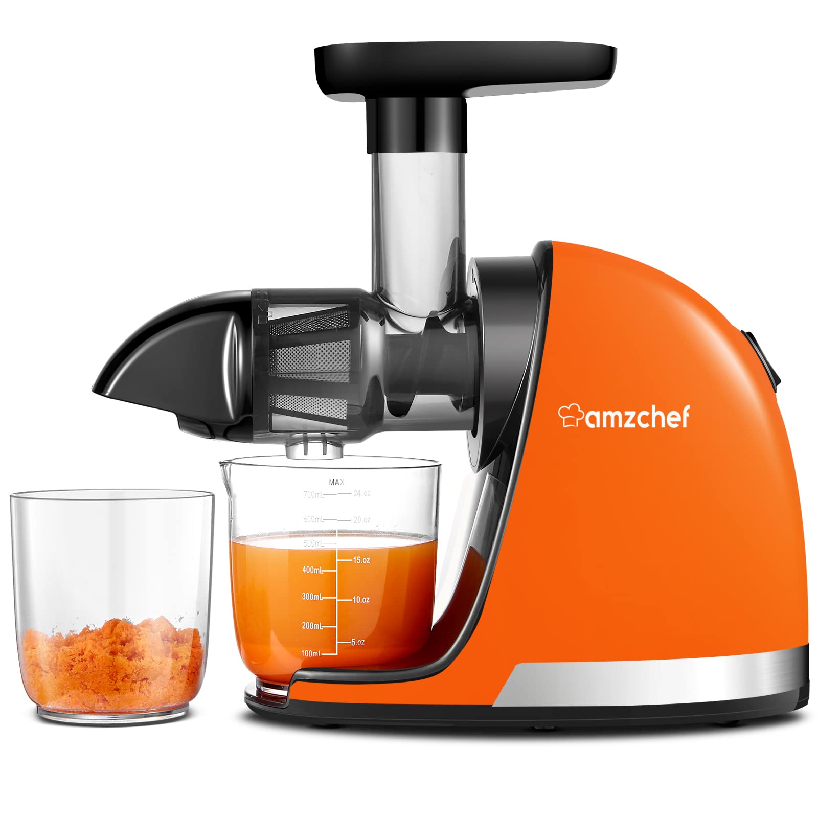 AMZCHEF Juicer Machines - Cold Press Slow Juicer - Masticating Juicer for Whole Fruits and Vegetables - Delicate Chew No Need to Filter - BPA Free Juice Extractor with 2 Cups and Brush - Black