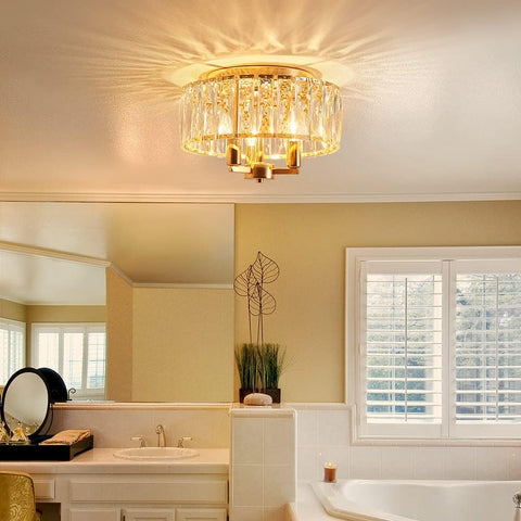 Modern K9 Crystal Flush Mount Ceiling Light, Gold Finish, 3-Light E14