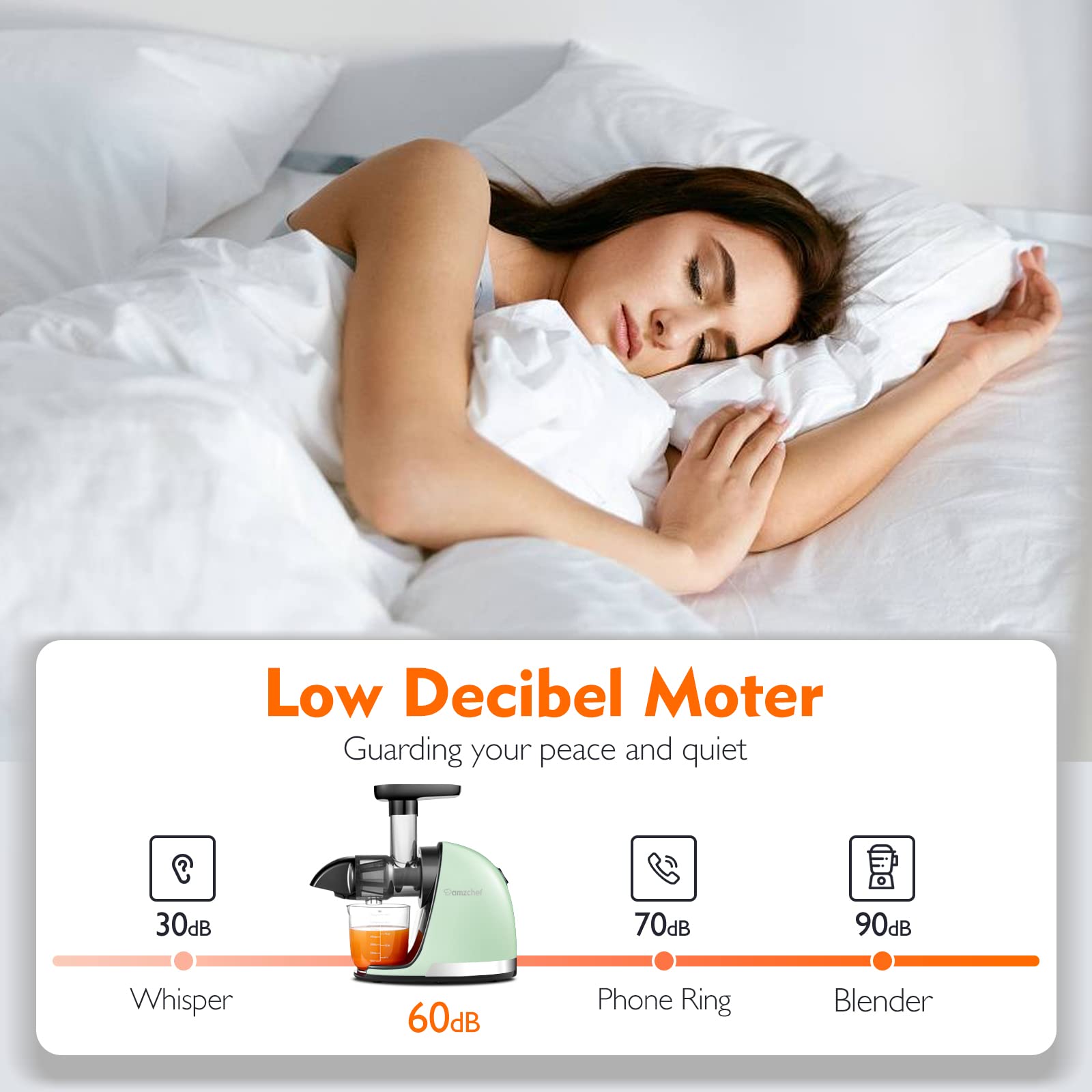 AMZCHEF Juicer Machines - Cold Press Slow Juicer - Masticating Juicer for Whole Fruits and Vegetables - Delicate Chew No Need to Filter - BPA Free Juice Extractor with 2 Cups and Brush - Black