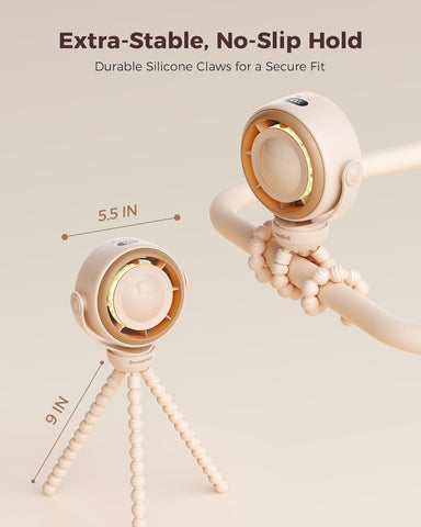 SWEETFULL Pram Fan - 360° Rotating Baby Stroller Fan Clip On, 4000mAh Rechargeable 4-Speed Quiet Cooling, LED Display & Night Light for Buggy/Car Seat/Crib Travel Essentials