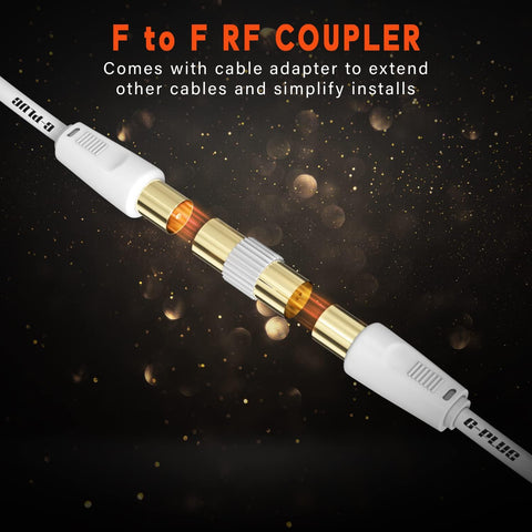 0.5m TV Aerial Cable with Right Angled Plug + Adapter – Coaxial RF Lead Male to Male – Gold-Plated Connector – Freeview, Freesat, Sky Box, BT, TV Antenna Extension