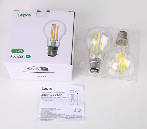 B22 Bayonet LED Filament Bulb 3.8W 2700K Warm White