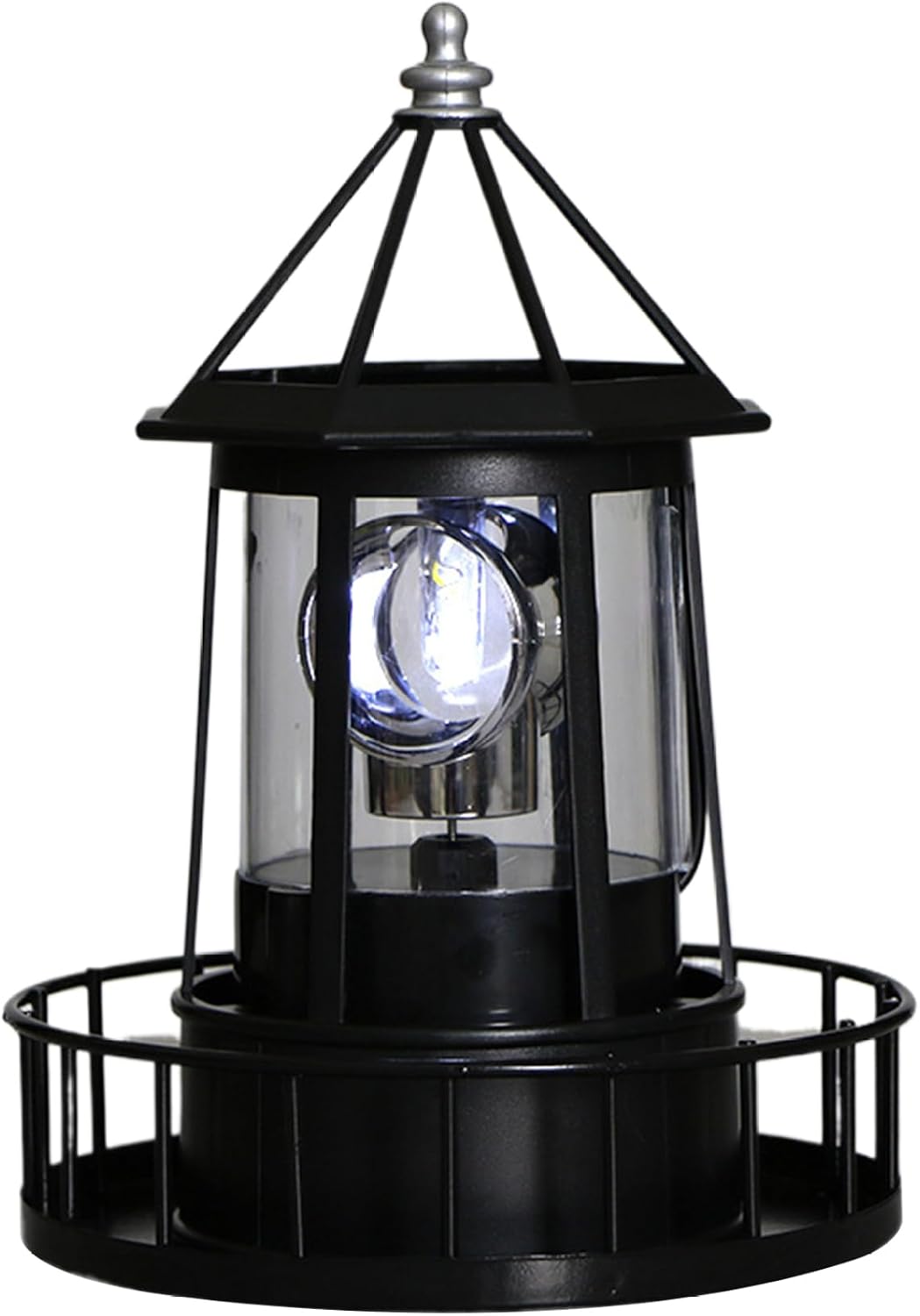 Solar Lighthouse Lamp Auto 360° Rotation Lighthouse Light Waterproof Decorative Metal Solar Garden Lights for Balconies Garden Decorations 5.9x8.3 Inch Black, Pathway Lighting