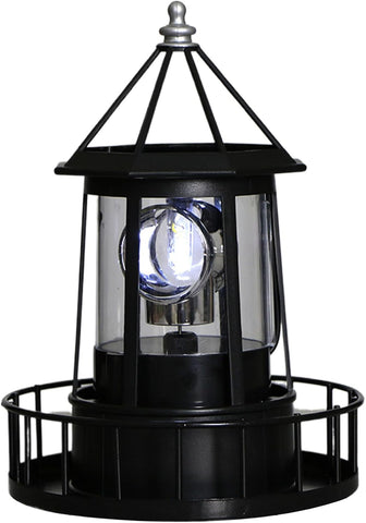 Solar Lighthouse Lamp Auto 360° Rotation Lighthouse Light Waterproof Decorative Metal Solar Garden Lights for Balconies Garden Decorations 5.9x8.3 Inch Black, Pathway Lighting