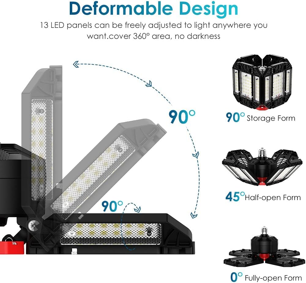 LED Garage Light 6500K Deformable Ceiling Lighting Fixture