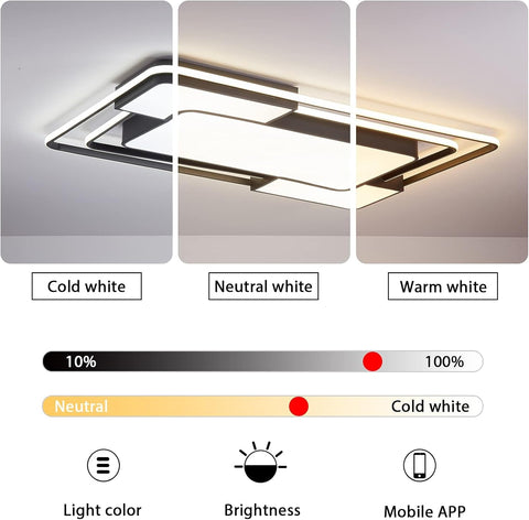 Ceiling light fixture with color temperature options and brightness control on a gray background