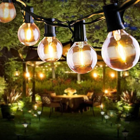 LED Outdoor String Lights Mains Powered, 9.5m/31ft 25+3 LED G40 Bulbs Festoon Lights Outdoor, Waterproof Warm White Garden Lights, Indoor/Outdoor Lights for Garden Patio Bar Yard Wedding Party
