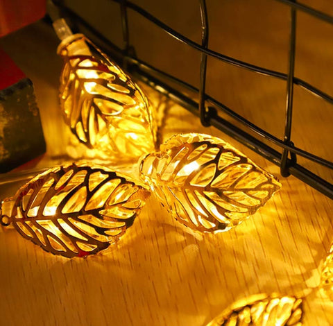 3M 20 LED Geometric Metal Fairy String Lights Rose Gold Leaf Design USB Powered Indoor Home Bedroom Party Wedding Decoration Lighting