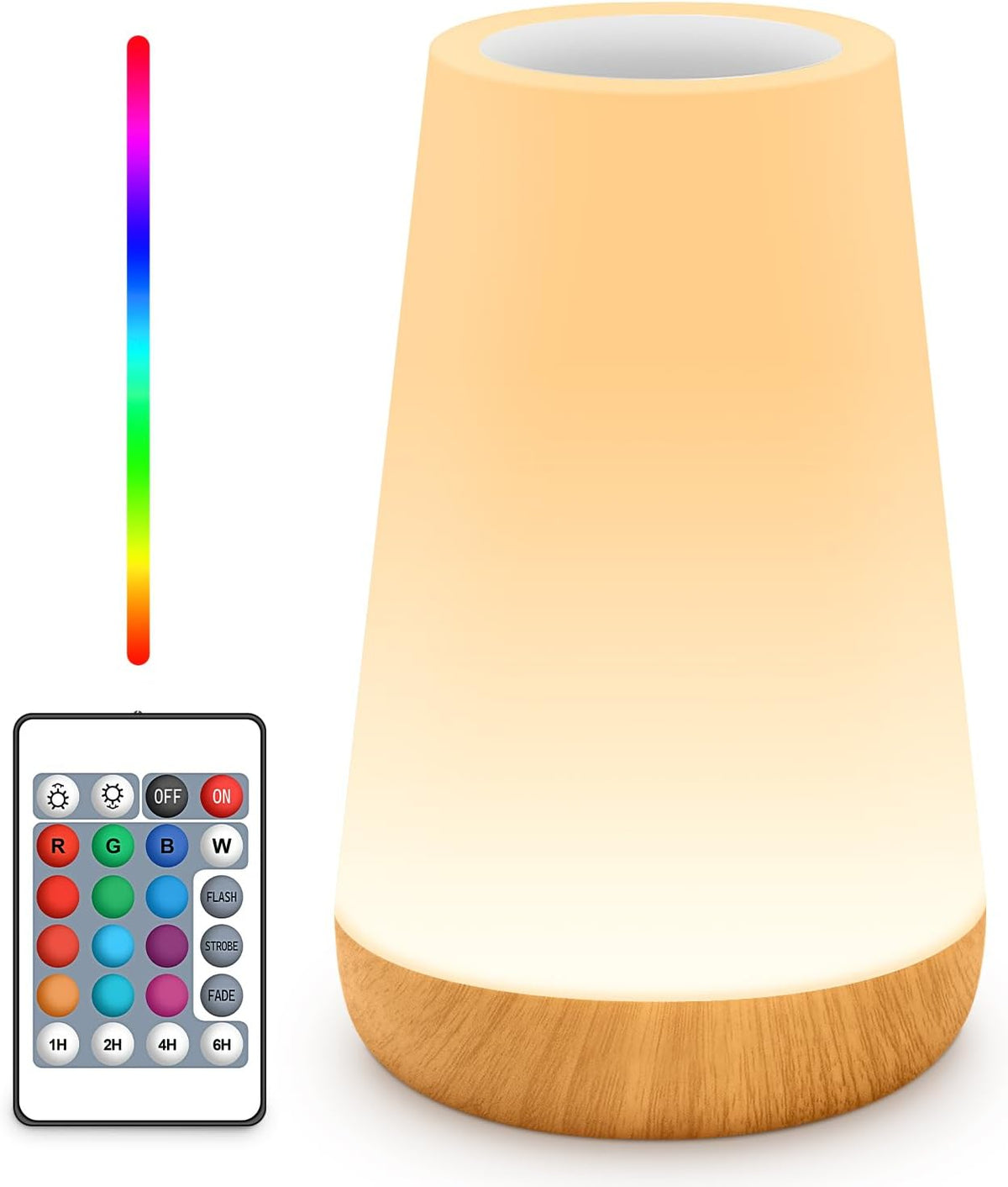 Auxmir LED RGB Dimmable Touch Bedside Table Lamp – Rechargeable Night Light with 13 Colours, 5 Brightness Levels, Remote Control & Timer