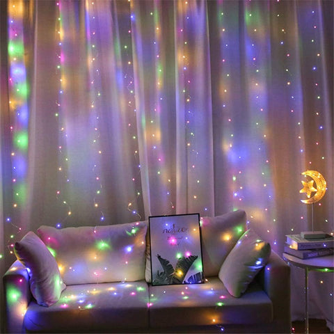 Unihoh Multicolor LED Curtain Fairy Lights 300 LEDs 3x3m USB Operated