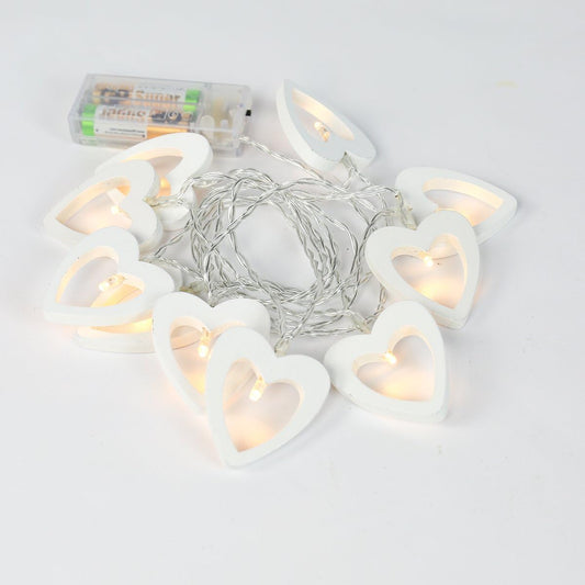 1.85m 3D Wooden Love Heart Fairy String Lights Decoration - 10 Warm White Battery Operated LEDs Indoor Home Wedding Decor with Timer