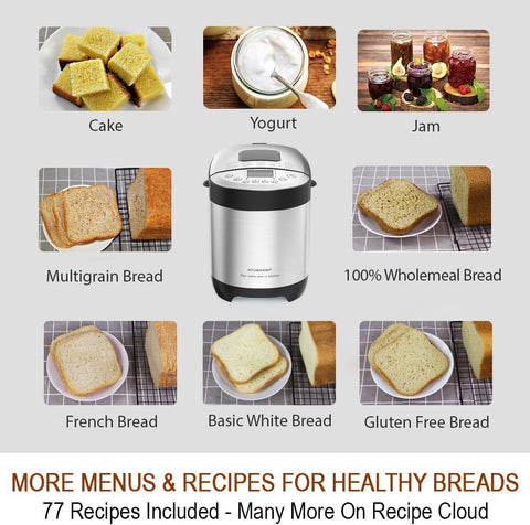 29-in-1 Smart Bread Maker Machine UK Model – Gluten Free, Wholemeal & Homemade Settings – 500g/700g/900g – Stainless Steel Breadmaker with Recipes