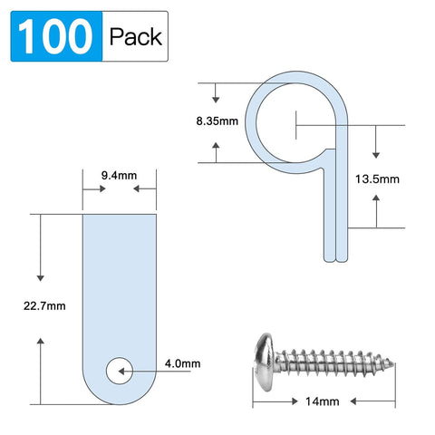 Aroidful 100pcs R Type Nylon Cable Clips,3/8inch Black Cable Cleats,Cable Tidy Clips,P Clips with Stainless Steel Screws,Cable Clips Outdoor for Home and Office