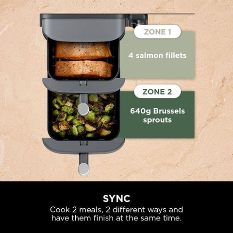 Double Stack XL Air Fryer with Dual Drawers, 9.5L Capacity, 6 Cooking Functions, 4 Levels, Space-Saving Design – Grey