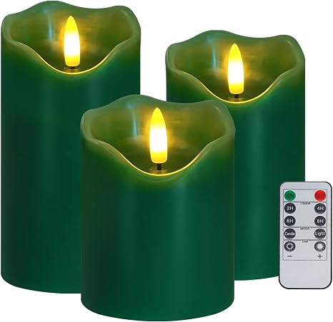 Halloween Flickering Flameless Candles, Set of 3 Candle Lamp with Remote Maple Leaf Battery Operated LED Candle with Timer, Real Wax Pillar Candles Lights Decor for Halloween Fall Thanksgiving Home