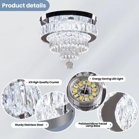 Modern Crystal LED Ceiling Light, 11.8" Round Flush Mount Chandelier