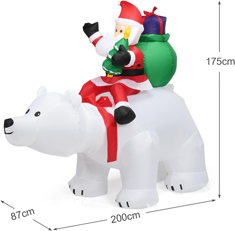 COSTWAY Inflatable Santa Claus with LED Lights, Self-Inflating Blow Up Christmas Decoration for Indoor Outdoor Yard