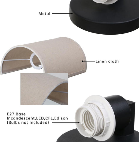 Industrial Linen Fabric Wall Sconce Vintage Night Light Lamp