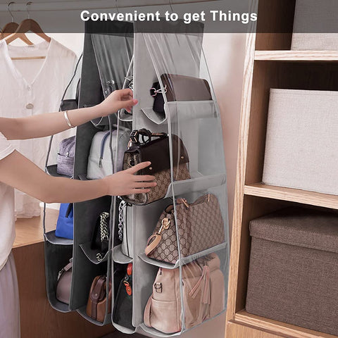 Lirex Handbag Hanging Purse Organizer for Closet, 8 Pocket Handbag Storage Organizer Hanger Oxford Cloth Closet Organizer for Family Closet Bedroom, Foldable and Universal Fit, Black