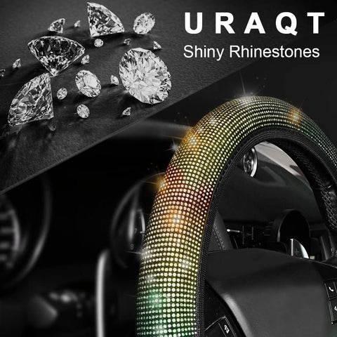 Colorful Crystal Steering Wheel Cover – Universal 36–38cm Leather Anti-Slip Design
