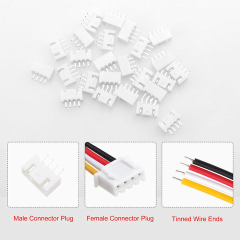 Lyeteung 25 Sets 2.54mm JST-XH Connector, Mini Micro JST XH 4 Pin Connector Plug Male with 150mm 22AWG Cable & Female Connector