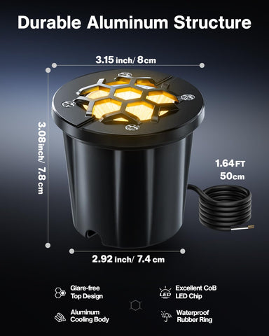12Pcs Outdoor Ground Lights with Wire Connectors, 1440LM Buried Lights