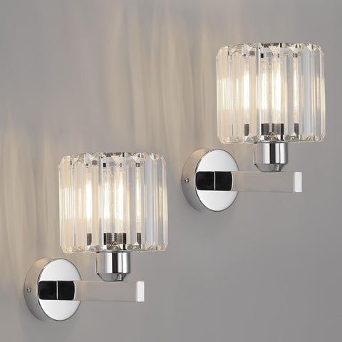 Silver Crystal Wall Lights for Bedroom and Living Room E27 2 Pack