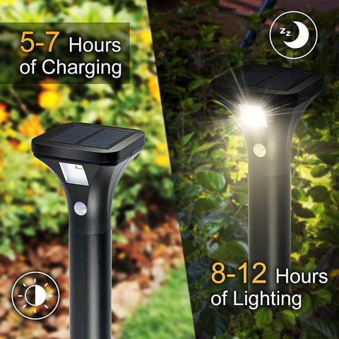 AURAXY LED Motion Sensor Pathway Lights - Solar Powered, Waterproof, Warm White (4 Pack) for Outdoor, Backyard, Garden, Driveway