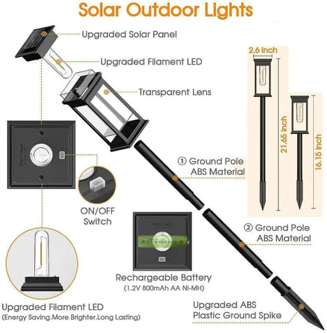 LED Solar Lights,Auto On/Off Outdoor Garden Solar Stake Lights, Warm White Patio Pathway Landscape Lamp for Yard Lawn Pathway (Black,4)