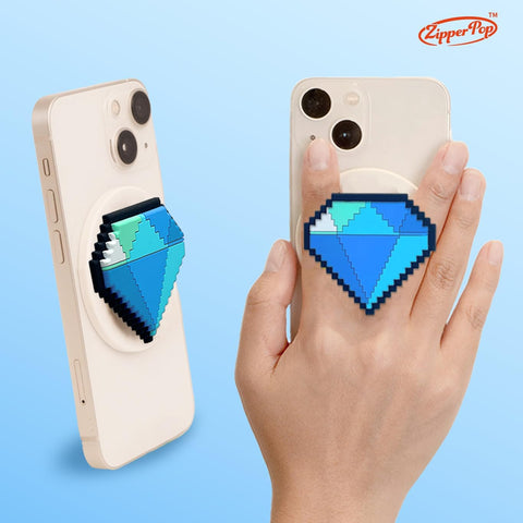 3D Pixel Art Phone Grip & Stand Holder Compatible with MagSafe - Bling Gem Diamond (Black)