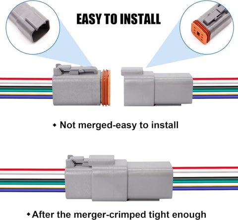 HISports 6-Pin DT Connector Kit, Waterproof DT Electrical Wire Connector 6 Pin Way Sealed Gray Male and Female Auto Waterproof Electrical Wire Connector Plug, for Motorcycle, Scooter, Car, Boats