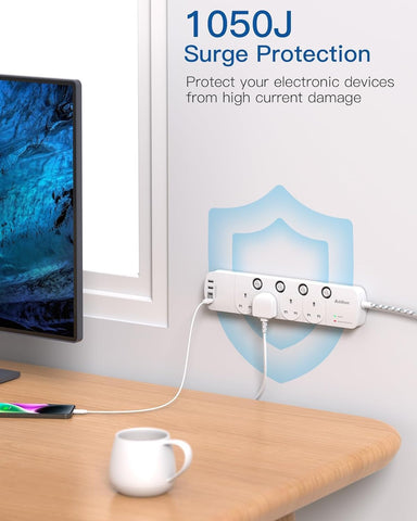 1.8M 4 Way Extension Lead with 4 USB Ports (2 USB-C) – Surge Protection & Individual Switches for a Tidier Home and Workspace