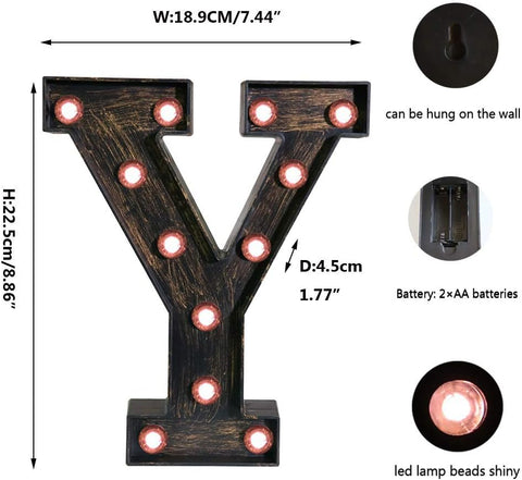 LED Marquee Letter Y – Golden Black Vintage Industrial Decorative Light UK