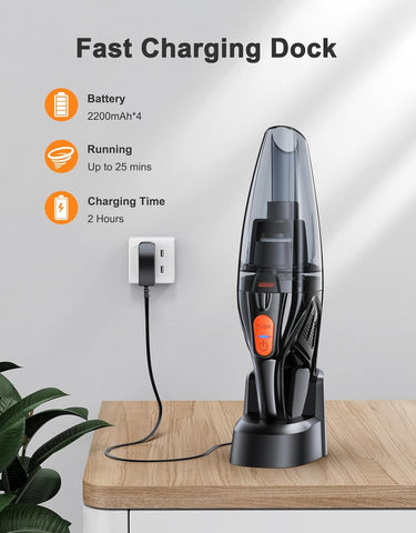 Handheld Vacuum Cleaner Black – 9KPA Cordless Car & Home Dust Buster