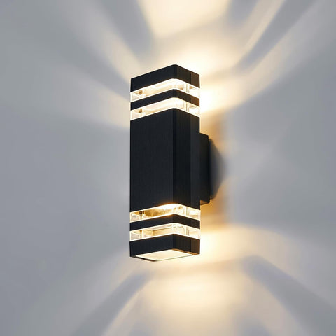 Modern Outdoor Wall Lights Mains Powered IP65 Up Down LED Light – Black Square Front Door Exterior Sconce, Weatherproof GU10 Wall Lamp for Porch, Patio & House