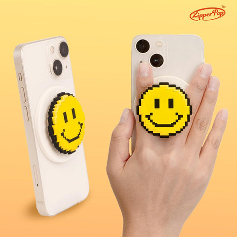 3D Pixel Art MagSafe Phone Grip & Stand – SmilePop Yellow White