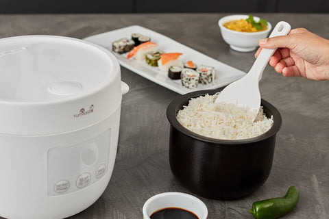 Yum Asia Tsuki Mini Rice Cooker – Pebble White – 2.5 Cups – Ceramic Bowl