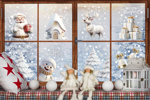 8 Sheets 3D White Christmas Window Stickers – Static Cling Snowflake Window Decals for Holiday Home & Shop Decoration