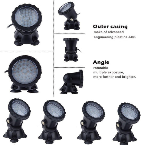 Waterproof Underwater Spot Lights Multicolour RGB Aquarium Lights with Remote Control – IP68 LED Pond, Fish Tank & Pool Lighting, UK Plug, Set of 4