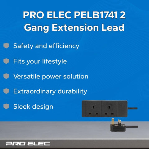 PRO ELEC PELB1741 2 Gang Extension Lead 20m, Black