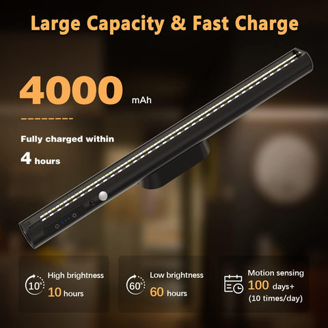 Motion Sensor LED Strip Light Bar – Rechargeable Under Cabinet Light with 3 Colour Temperatures, Dimmable 300LM LED & Remote Control - Put Light Exactly Where You Need It