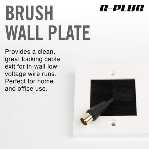 G-PLUG Cable Pass Through Wall Plate Faceplate with Brush – White Single Gang Cover for HDMI, TV, Ethernet, Speaker Wires – Easy to Install, Clean Cable Management Solution