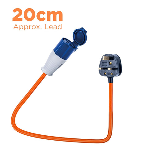 Status UK Plug to 16A Site Socket, 20cm, Adaptor Cable Perfect for Camping Caravan, Motorhome, Campervan, IP44, Weatherproof, 16ASTUKPLUG1PK10