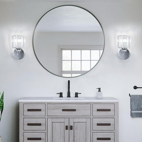 Modern Crystal Wall Light, E27 Silver Round LED Sconce for Bedroom & Hallway