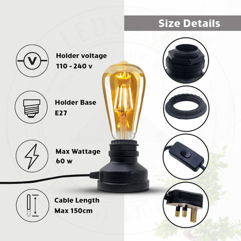 DC VOLTAGE Industrial Cage Table Lamp Black E27 LED Bedside Desk Light – Vintage Steampunk Metal Lamp for Bedroom, Living Room, Office, Café & Bar
